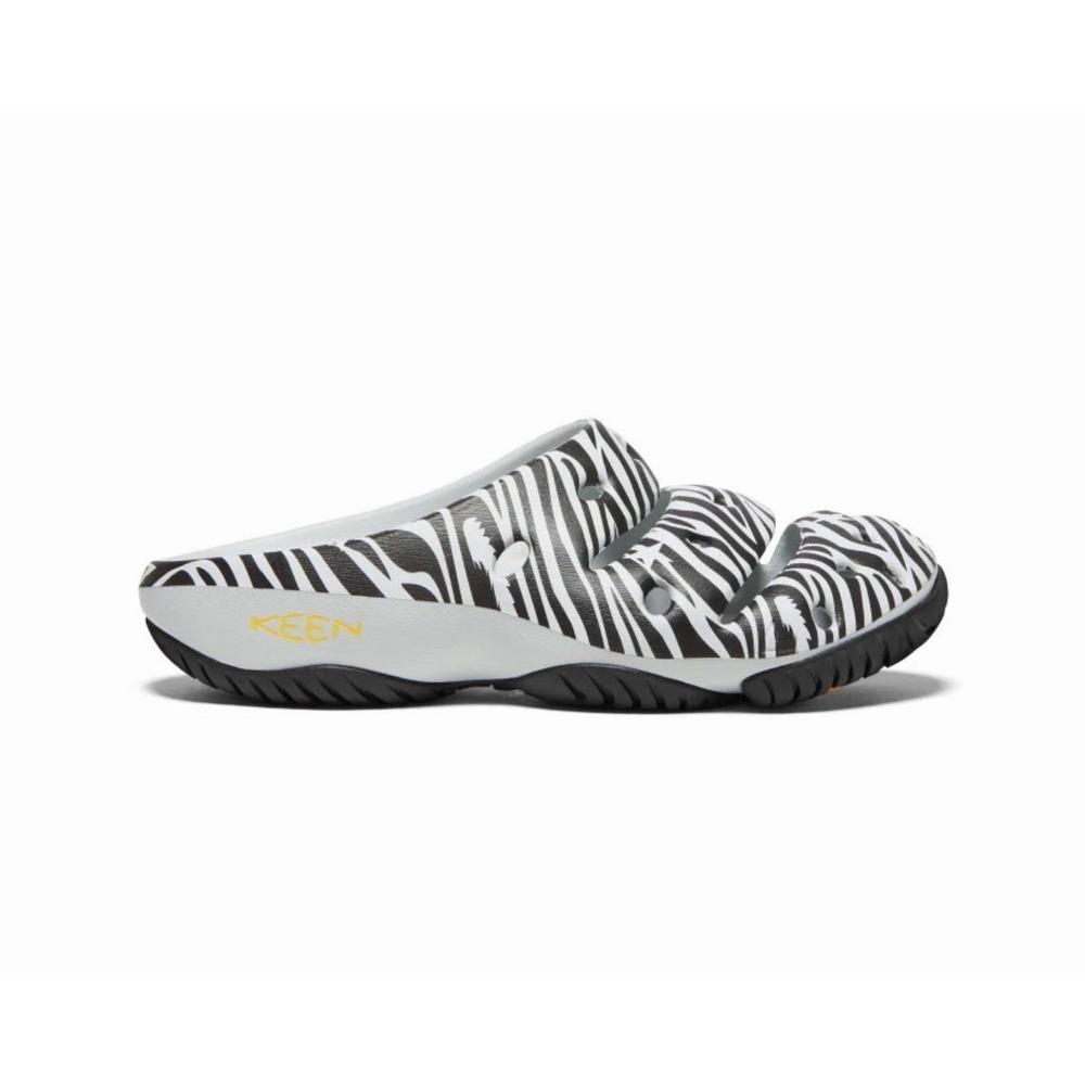 KEEN Yogui Arts Men's size 14 Slide Clog Shoes Sandals Black White‎ Zebra Star